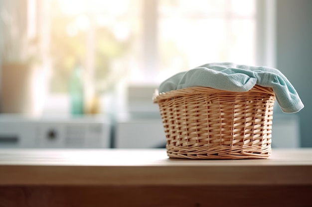 Laundry basket on table top Generative AI