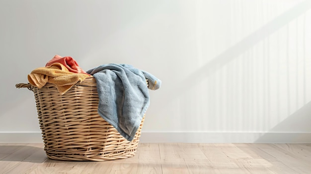 a laundry basket with a towel on it and a towel on the floor