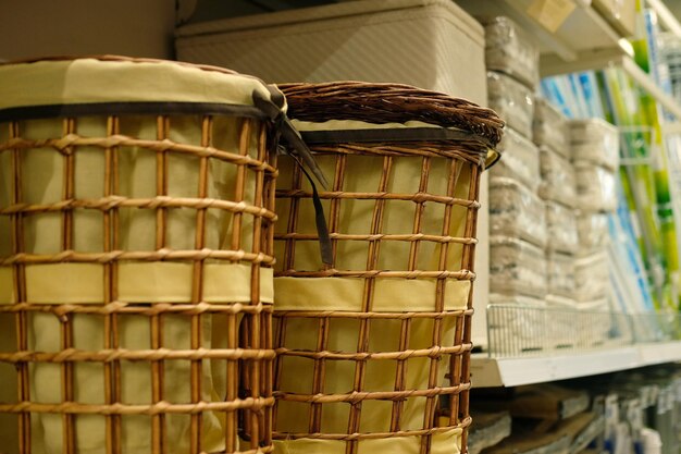 Laundry baskets in the store