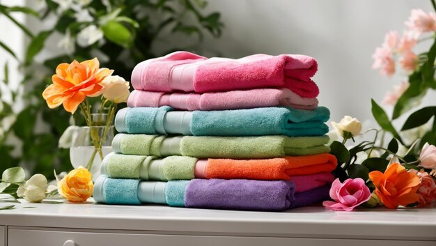 Laundry colorful towels on the background ai generated