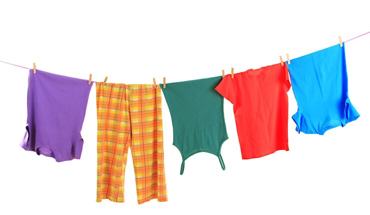 Photo laundry line with clothes isolated on white