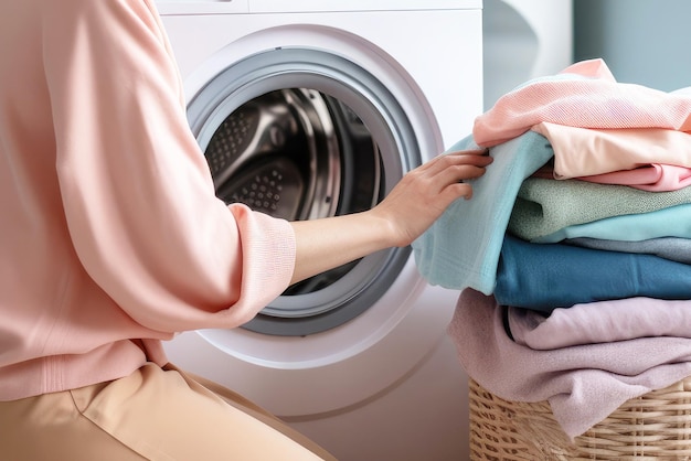 Laundry love young woman tending to clothes with care