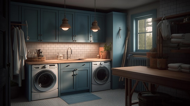 Laundry room interior with washing machine Generative Ai