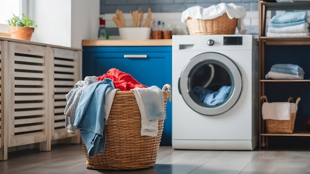 Laundry room with basket and dirty clothes