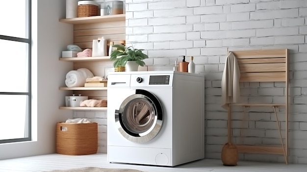 현대적인 세탁기 를 갖춘 세탁실