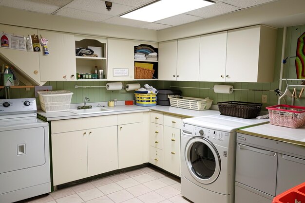 A laundry room with a washer and dryer