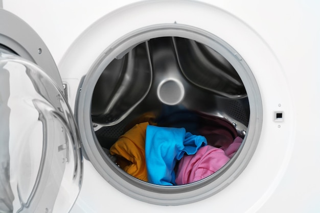 Laundry in washing machine closeup