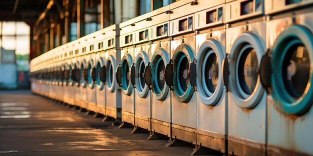 Laundry washing machines in a row