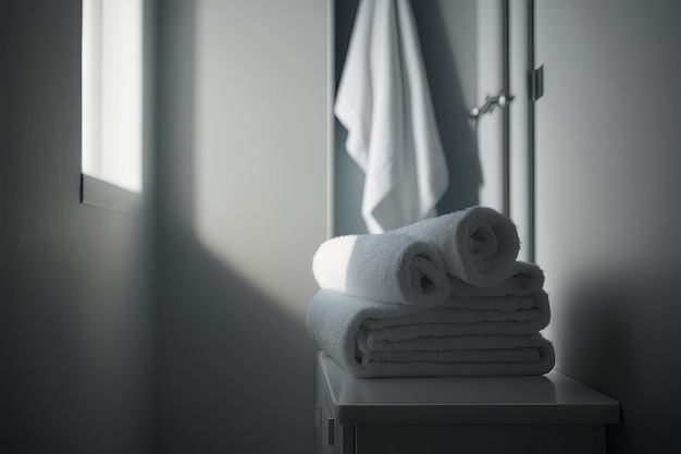 Laundry white towel in bathroom Illustration AI Generative