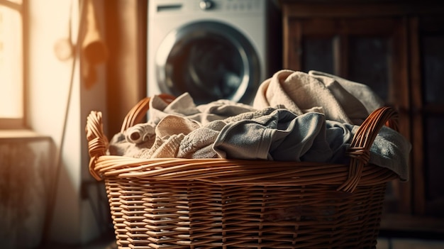 Laundry with Modern washing machine Generative AI