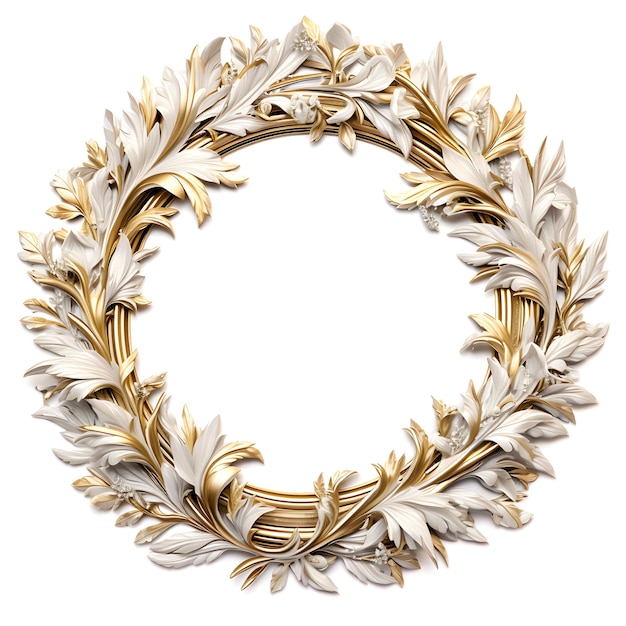 Laurel Wreath frame logo decoration shining Gold and white color isolated