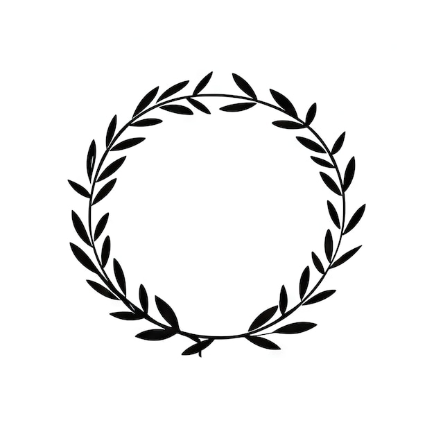 Laurel Wreath Icon Minimal Twig Symbol Leaves Silhouette Tree Branches Shape Herbs Plant Leaf Eucalyptus Sprig Silhouettes Black and White Generative AI Illustration