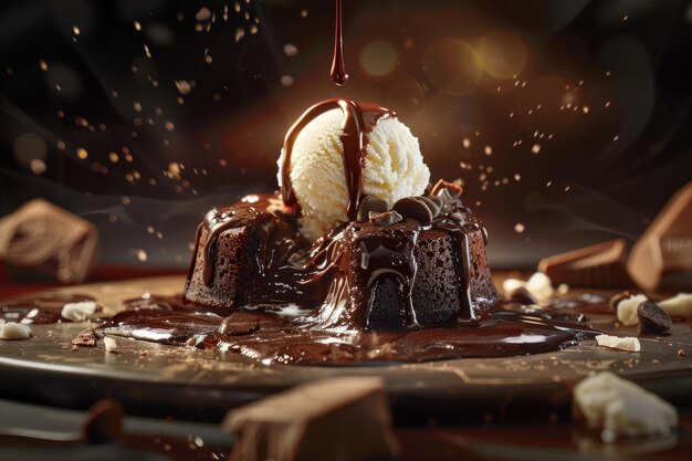 Lava Chocolate Cake Decadente chocoladekoek met een gesmolten kleverig midden dat warm wordt geserveerd
