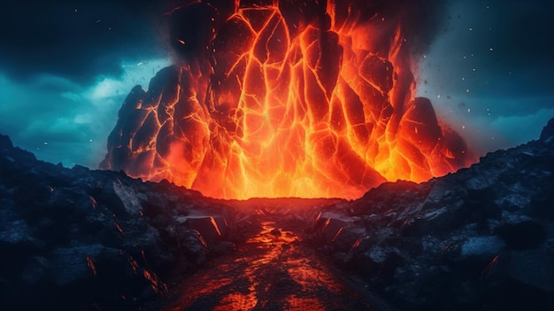 Foto una lava che esce da un vulcano generative ai art