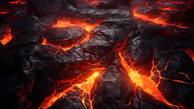 lava field with fire.