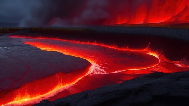 Foto flusso di lava da un vulcano in eruzione