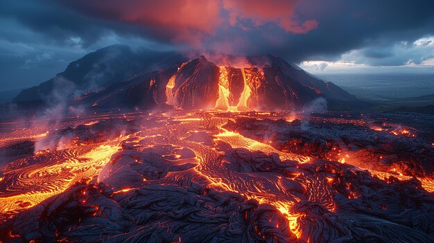 火山からの溶岩の流れ