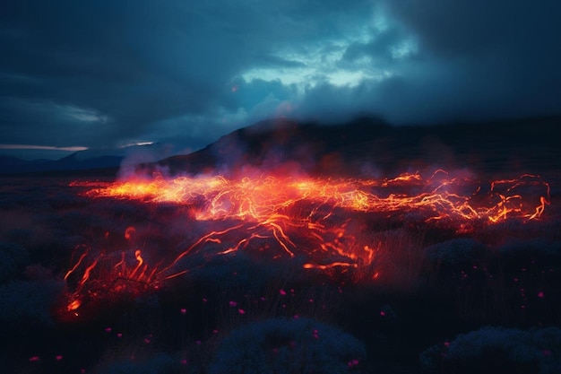 lava flow in the night