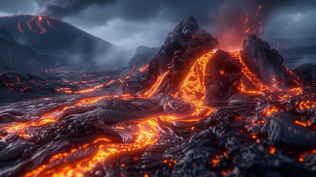 溶岩流火山の噴火