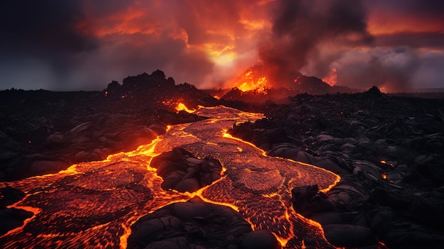 火山内の溶岩流