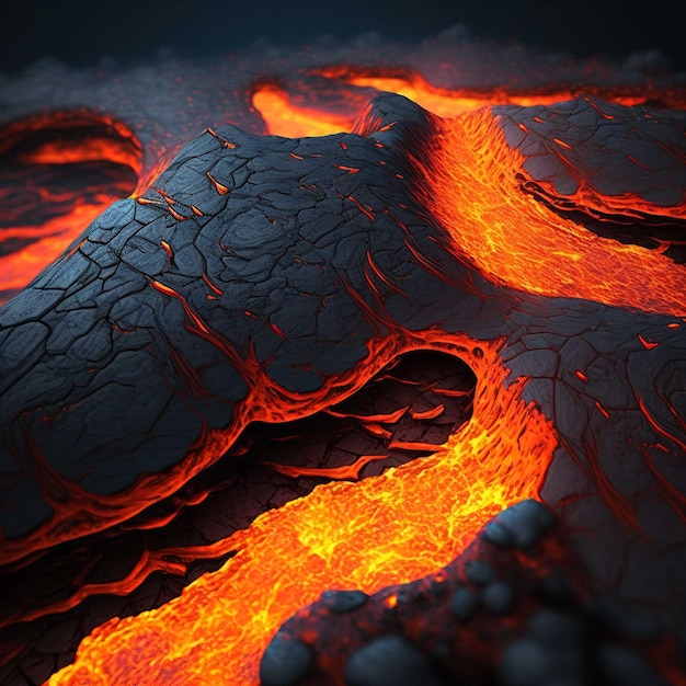 A lava flow with a black background and a dark background.