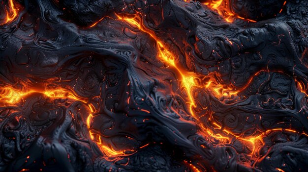 Lava flow with glowing orange cracks