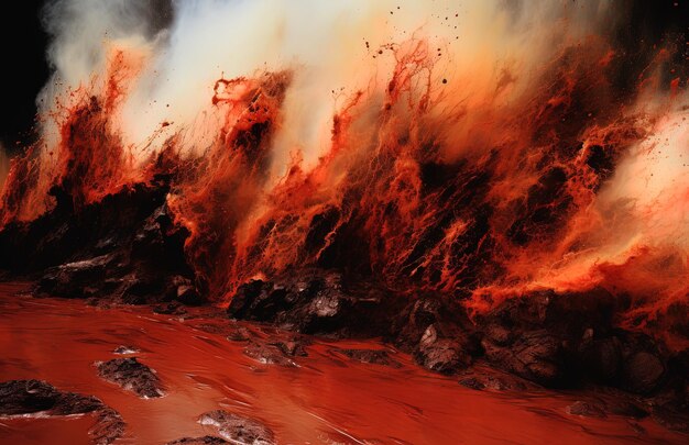 Photo a lava flow with lava flowing into the background