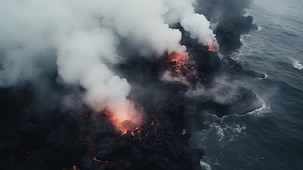 Photo lava flowing into the ocean