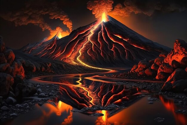 Photo lava flowing in mountains