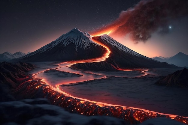 lava flowing in mountains