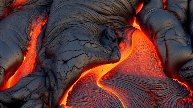 火山から溶岩が流れ出す