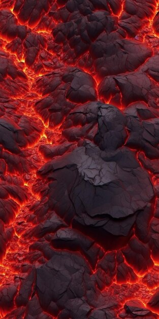 Lava and lava in a lava field with a rock formation generative ai