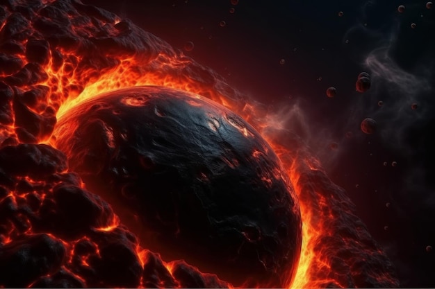 Lava planet in space Generate Ai