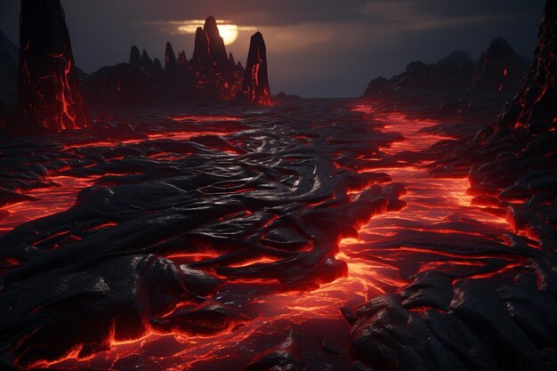 Photo lava seas in volcanoes