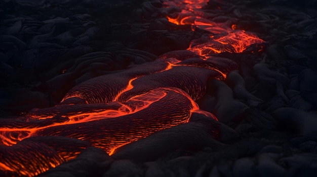 Lava stroomt een berg af