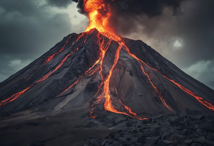 Foto lava stroomt in de lucht.