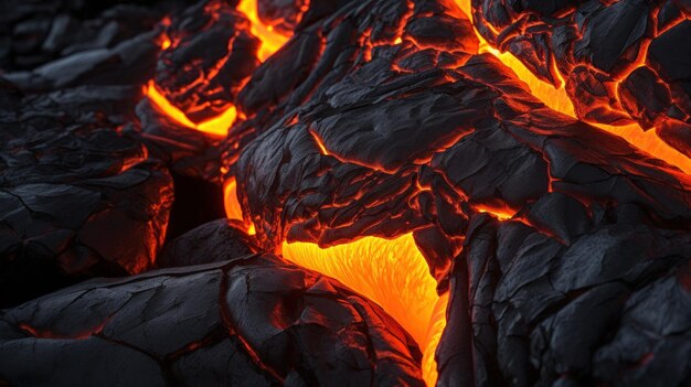 Lava stroomt in een hoop