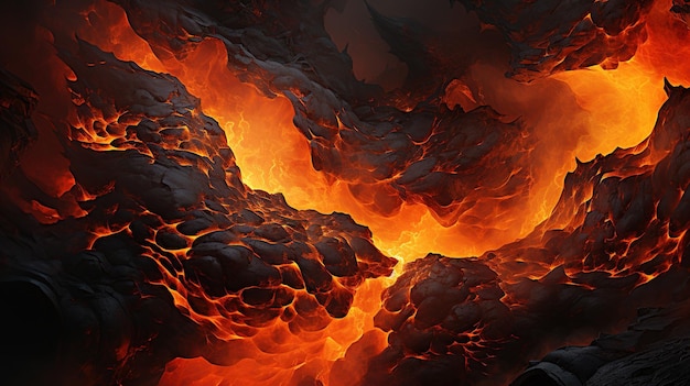 The lava texture on the volcanic rocks appeared molten and fiery showcasing the abstract beauty of flowing hot magma