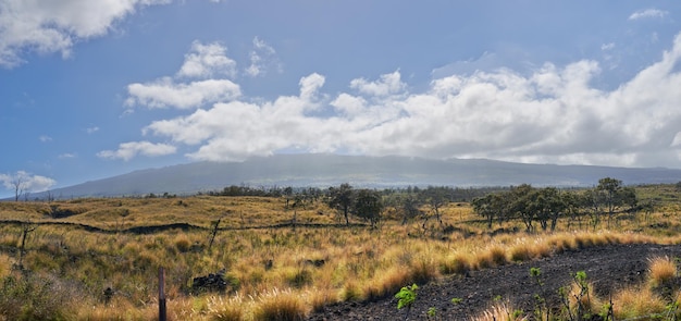 Lava van Mouna Loa Hawaii Road door landschap bij Mouna Kea de meest actieve vulkaan in Hawaii Big Island Hawaii USA