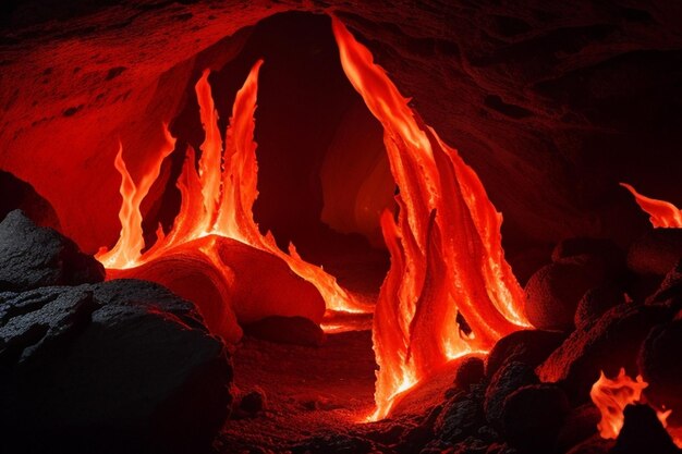 Lava vuur verspreid berg lava gebroken behang met donkere achtergrond Vuur explosie op steen