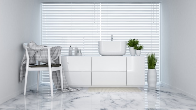 Lavatory white tone in apartment or hotel - 3D Rendering