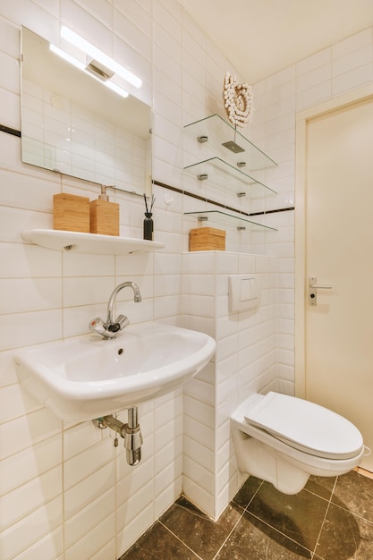 Lavatory with toilet and sink