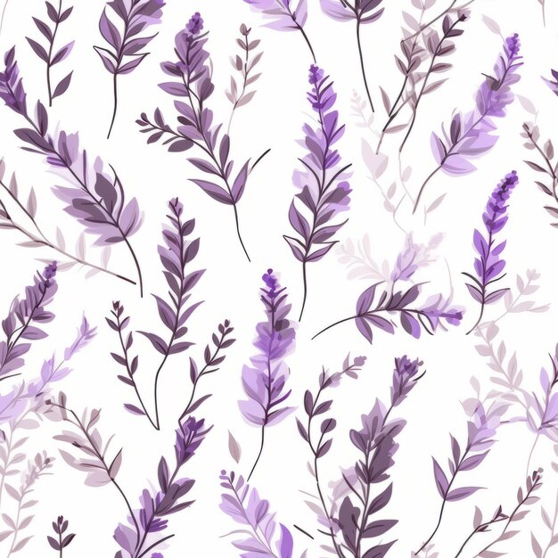 Lavendel aquarel naadloze patroon met bladeren en roosjes