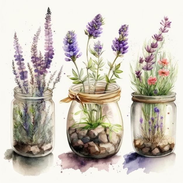 Lavendel bloem in pot aquarel achtergrond afbeelding AI generatieve