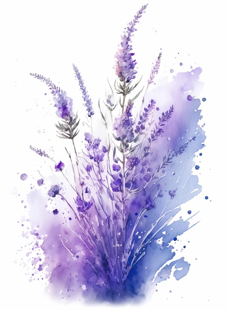 Lavendel bloemen over levendige aquarel splash achtergrond Generatieve AI illustratie