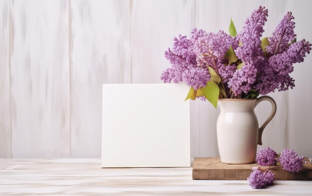 Lavendel bloempot met een leeg canvas in een kamer