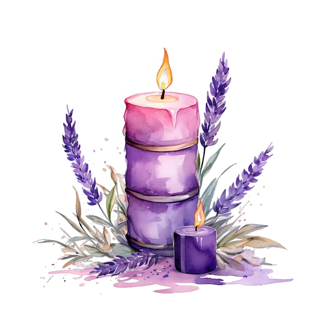 Lavendel kaars aquarel illustratie lavendel clipart