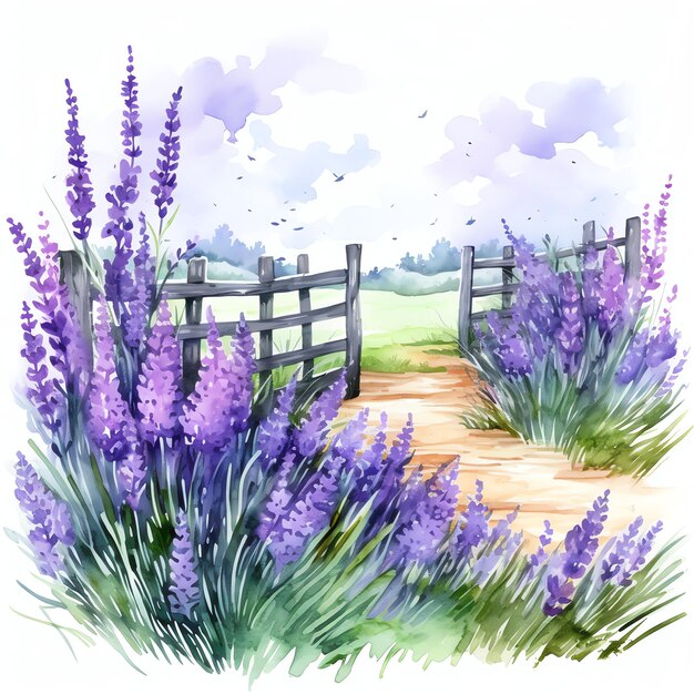 lavendel tuin hek met bloemen illustratie lente bloemen clipart