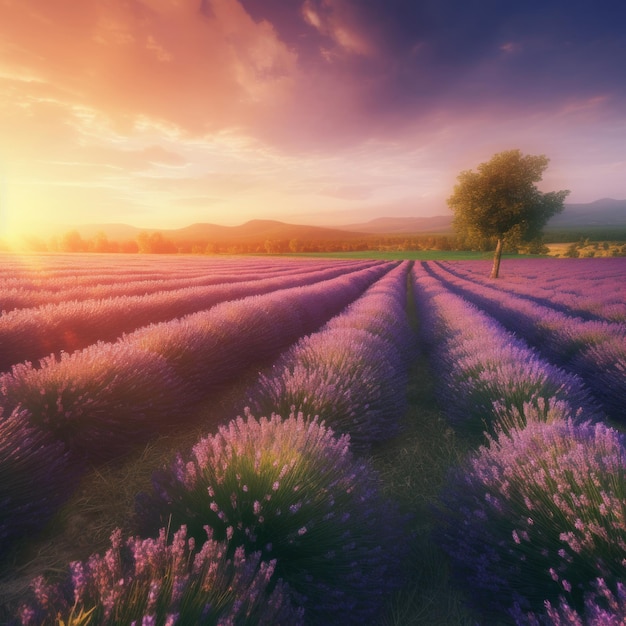 Lavendel veld achtergrond Illustratie AI GenerativexA