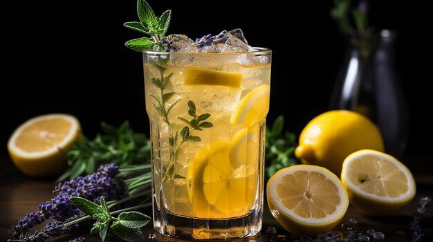 Lavendel Verfrissing Glas Bevroren Limonade met een Takje